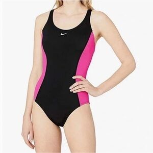 Nike Women's Swimsuit Color Surge Powerback One Piece Black Pink Size S Sporty